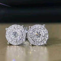 Silver Tone Round Cluster Halo Stud Earrings Clear Zircon view 6