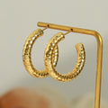 Gold Hammered Texture C-Shape Open Hoop Earrings Pair view 4