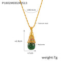 Gold Malachite Teardrop Badminton Shuttlecock Pendant Necklace view 6