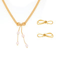 Gold Bow Ball Chain Pearl Necklace And Bow Stud Earrings view 5