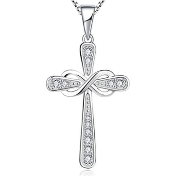 Silver Tone Cross Infinity Crystal Pendant Necklace