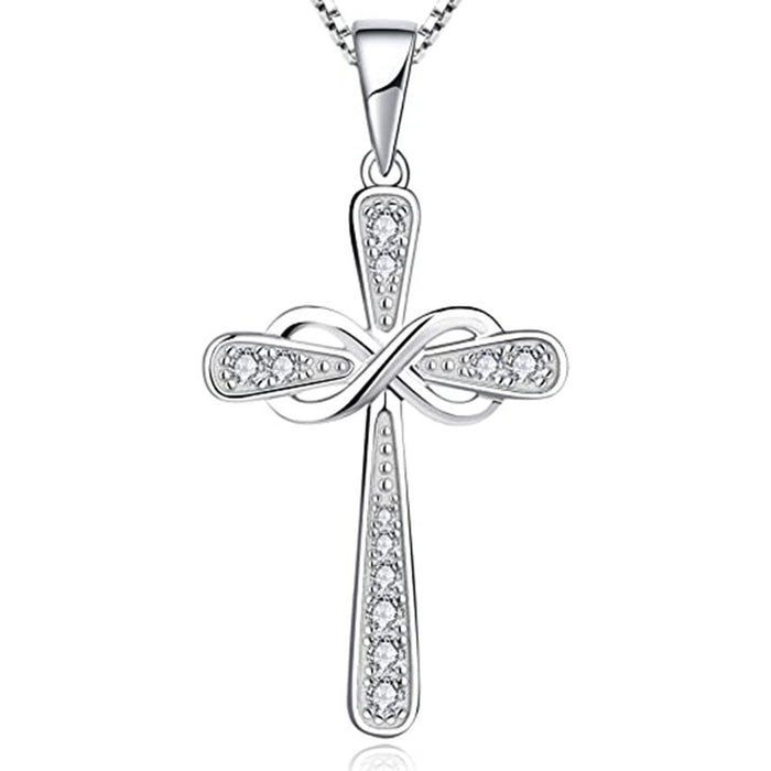 Silver Tone Cross Infinity Crystal Pendant Necklace