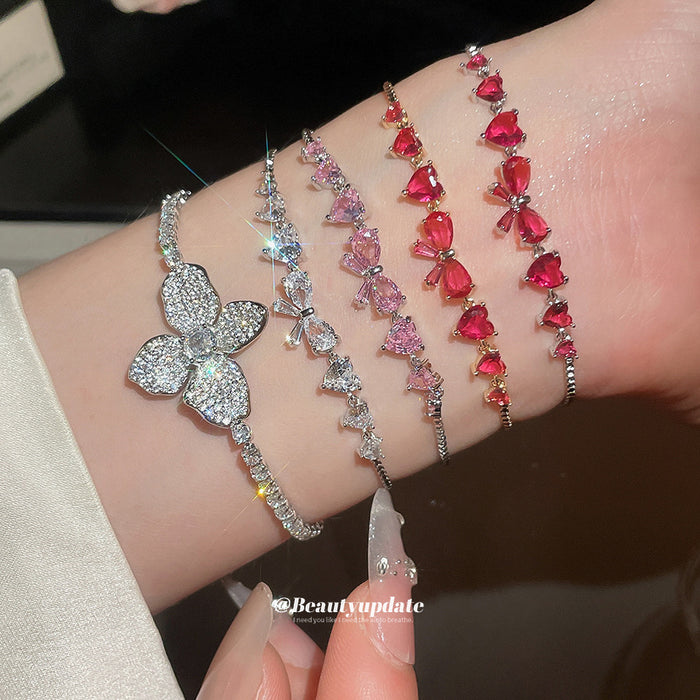Silver Gold Butterfly Heart Crystal Adjustable Bracelets Five Styles