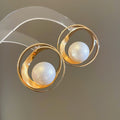 Vintage Pearl Circle and Rectangle Stud Earrings Fashion Jewelry view 6