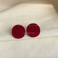 Wine Red Round Velvet Flocked Circle Stud Earrings view 1