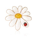 Daisy Ladybug Brooch Silver or Gold Tone White Enamel Pin view 5