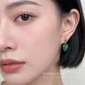 Gold Ball Stud Enamel Heart Drop Earrings Green Pink view 2