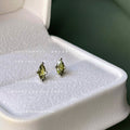 Silver Tone Olive Green Marquise Stone Mini Stud Earrings view 1