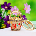 Jeweled Treasure Bucket Keychain with Red Enamel and Gold Tone Trim view 4