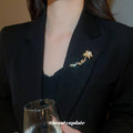 Gold Pearl Flower Stem Rhinestone Brooch Pin Lapel view 1