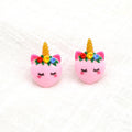 Pink Resin Cute Closed Eye Unicorn Face Stud Earrings view 2