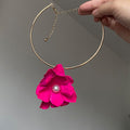 Gold Tone Collar Necklace With Layered Fuchsia Fabric Flower view 4