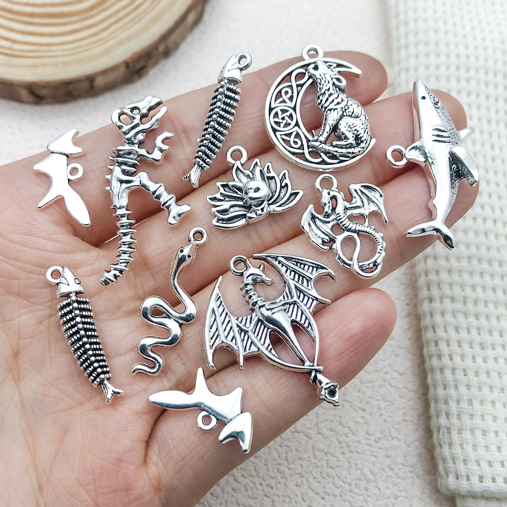 Antique Silver Zinc Alloy Snake Fox Fish Animal Charm Pendants for DIY Bracelet Necklace