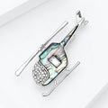 Abalone Shell Helicopter Brooch Silver Tone Rhinestone Nose view 3
