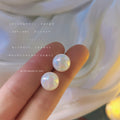 Large Iridescent White Ball Pearl Stud Earrings Pair view 6