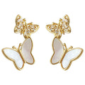 Gold Double Butterfly Earrings Crystal Shell Drops view 5