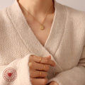 Gold Irregular Textured Oval Pendant Box Chain Necklace view 3