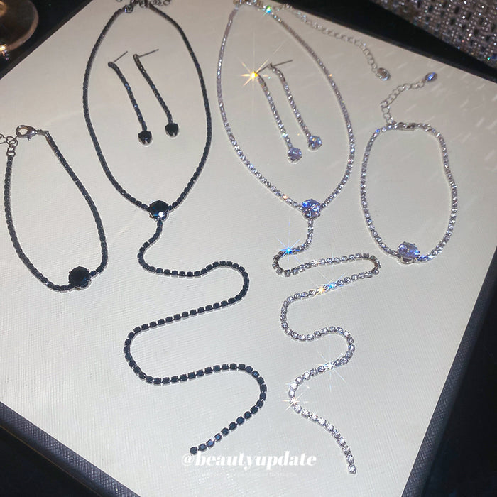 Rhinestone Y-Lariat Necklace Bracelet Earring Three-Piece Set