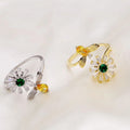 Bee Sunflower Open Adjustable Ring Gold White Metal Alloy view 3