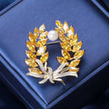 Yellow Crystal Double Wheat Wreath Brooch With Pearl view 4
