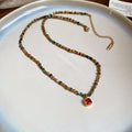 Turquoise Seed Bead And Earth Tone Crystal Drop Necklaces view 7