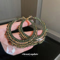 Antique Silver Layered Crystal Hoop Earrings Polished Metal Jewelry view 3