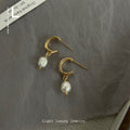 Gold Tone Small Hoop Irregular White Pearl Drop Earrings For Women view 4
