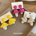 Raffia Mushroom Drop Stud Earrings in Three Colors view 2