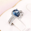 Blue Pear Halo Crystal Ring Set White Gold Tone Sizes 6-10 view 3
