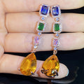 Gold Tone Multicolor Gem Linear Drop Earrings Amber Teardrop view 3