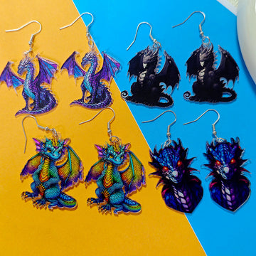 Acrylic Fantasy Dragon Print Drop Earrings 4 Styles