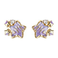 Gold Tone Purple Star Clear Stone And Small Star Stud Earrings view 5