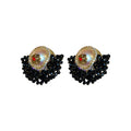 Black Beaded Floral Fan Statement Stud Earrings Decorative Jewelry view 5