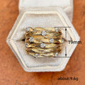 Wide Textured Leaf And Clear Stone Band In Gold And Silver Tones view 4