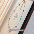 Blue Bead Cross Pendant Necklace with Gold Tone Chain view 6