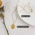 Oval Birth Flower Double Sided Pendant Necklace Gold Steel view 2