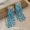 Blue Bead Tassel Stud Earrings With Silver Tone Chains view 4