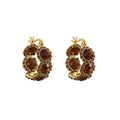 Gold Tone Textured Hoop Earrings with Amber Brown Crystals view 5