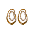 Gold Tone Layered Irregular Oval Crystal Stud Earrings view 5