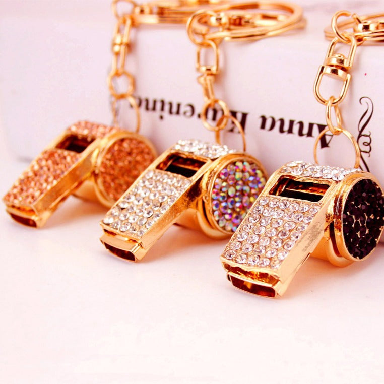 Rhinestone Sport Whistle Zinc Alloy Keychain and Bag Charm