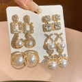 Gold Pearl Mixed Stud Drop Multi Piece Earring Sets view 7
