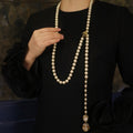 Long Cream Pearl Y Lariat Necklace Gold Bird Crystal Drop view 4