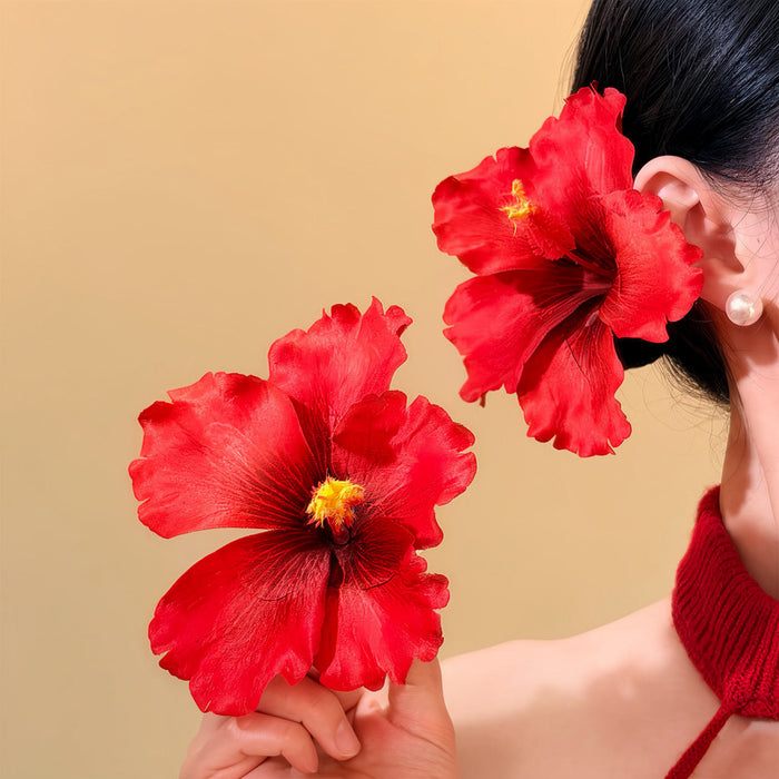 Fabric Hibiscus Flower Hair Pins Pink Red Yellow Styles