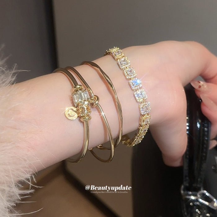 Gold Crystal Tennis and Triple Bangle Bracelet Set