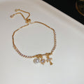 Snowflake Cross And Pearl Like Crystal Bracelets In Gold Or Silver view 8