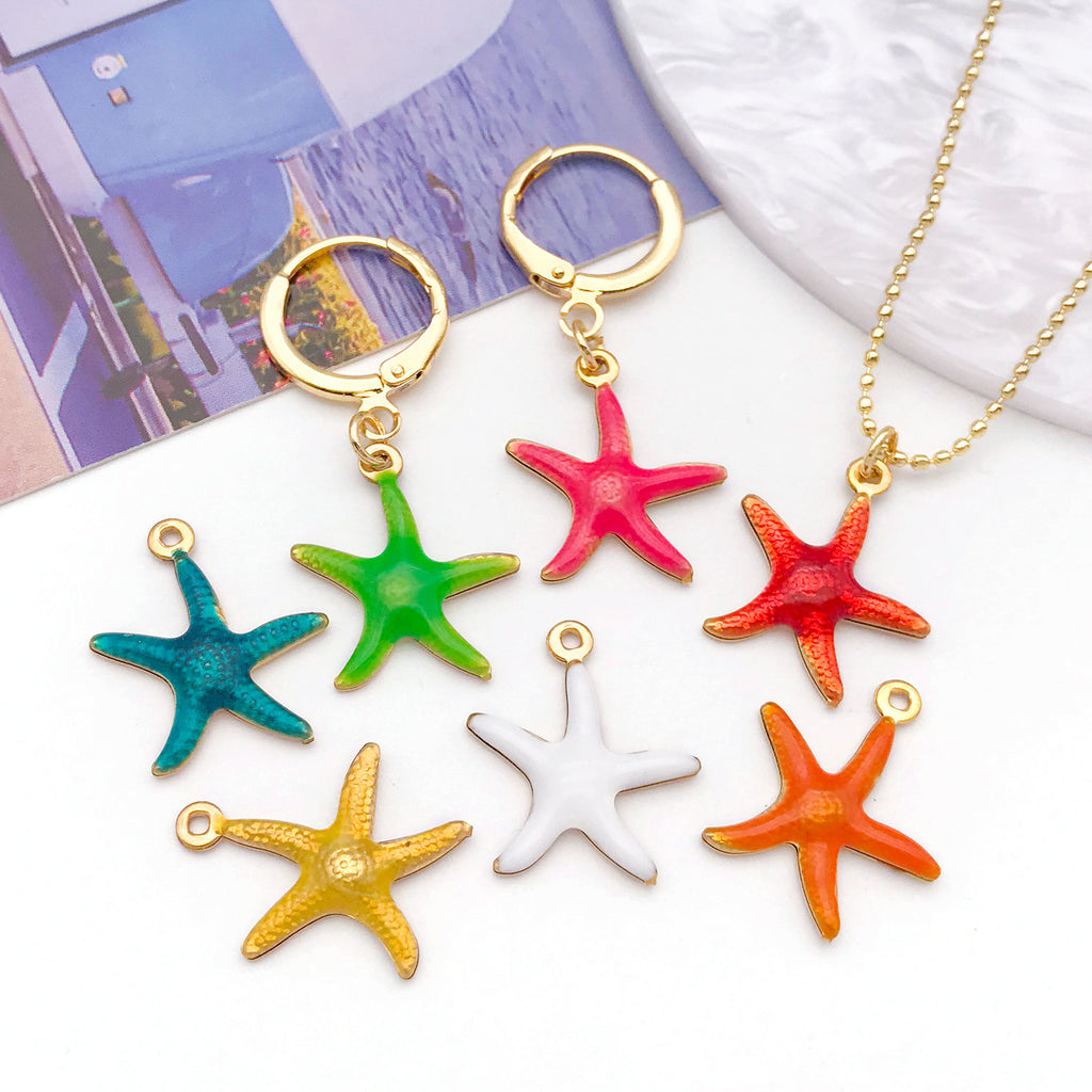 Color Enamel Stainless Steel Starfish Charm Pendant for DIY Ocean Bracelet Jewelry Making