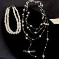 Layered Pearl Strand Tassel Necklace with Distinctive Textured Details view 4