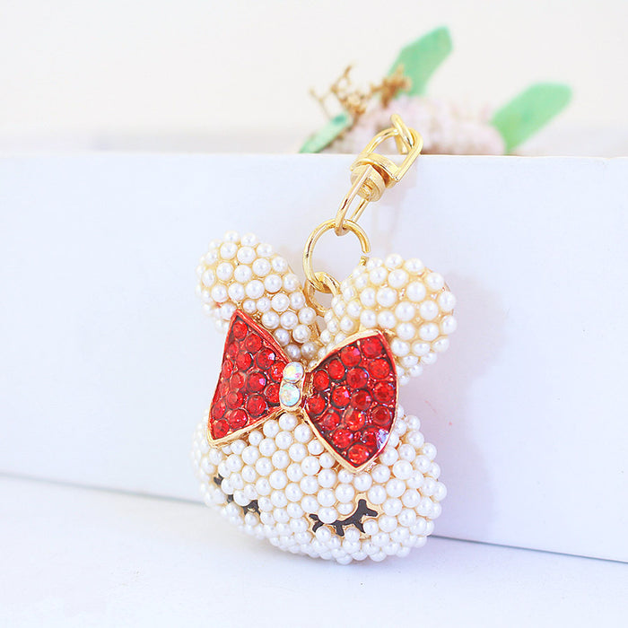 Cute Pearl Rabbit Head Zinc Alloy Keychain Bag Charm for Women