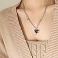 Forever Black Enamel Heart Mixed Chain Necklace Gold Steel view 6