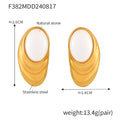 Gold Wavy Frame Oval White Natural Stone Stud Earrings view 6